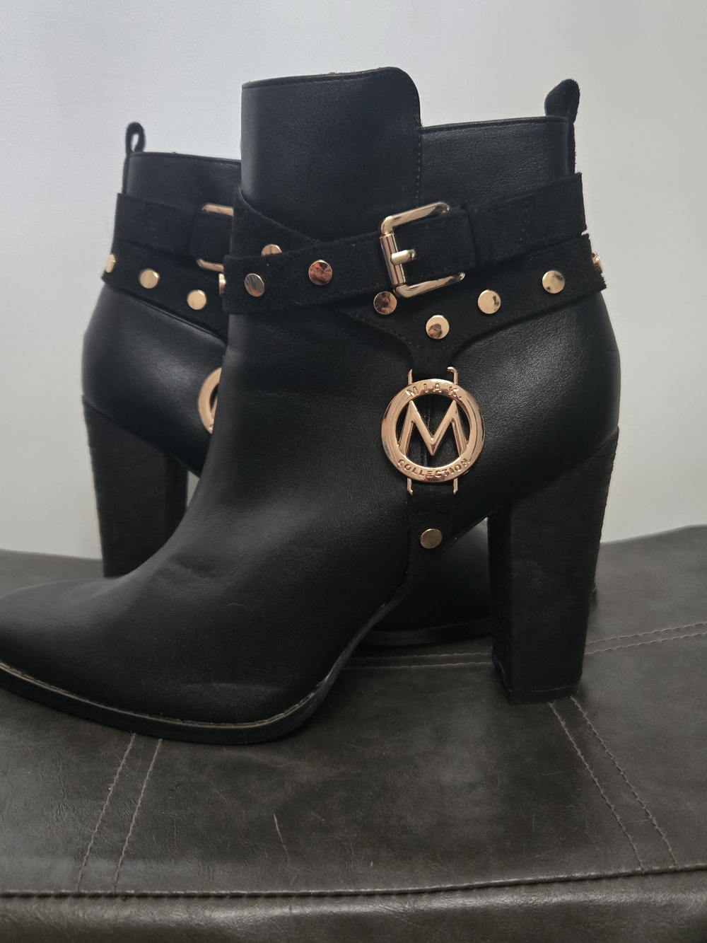 MFK COLLECTION MIA K-Black Women's High Heel Ankle Boots with Gold Stud Detail